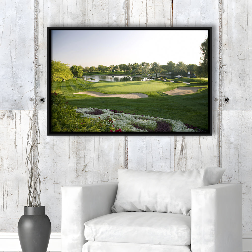 Emirates GC (Majlis) Golf Courses At Dubai UAE, Floating Framed Canvas Print Wall Art