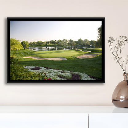Emirates GC (Majlis) Golf Courses At Dubai UAE, Floating Framed Canvas Print Wall Art
