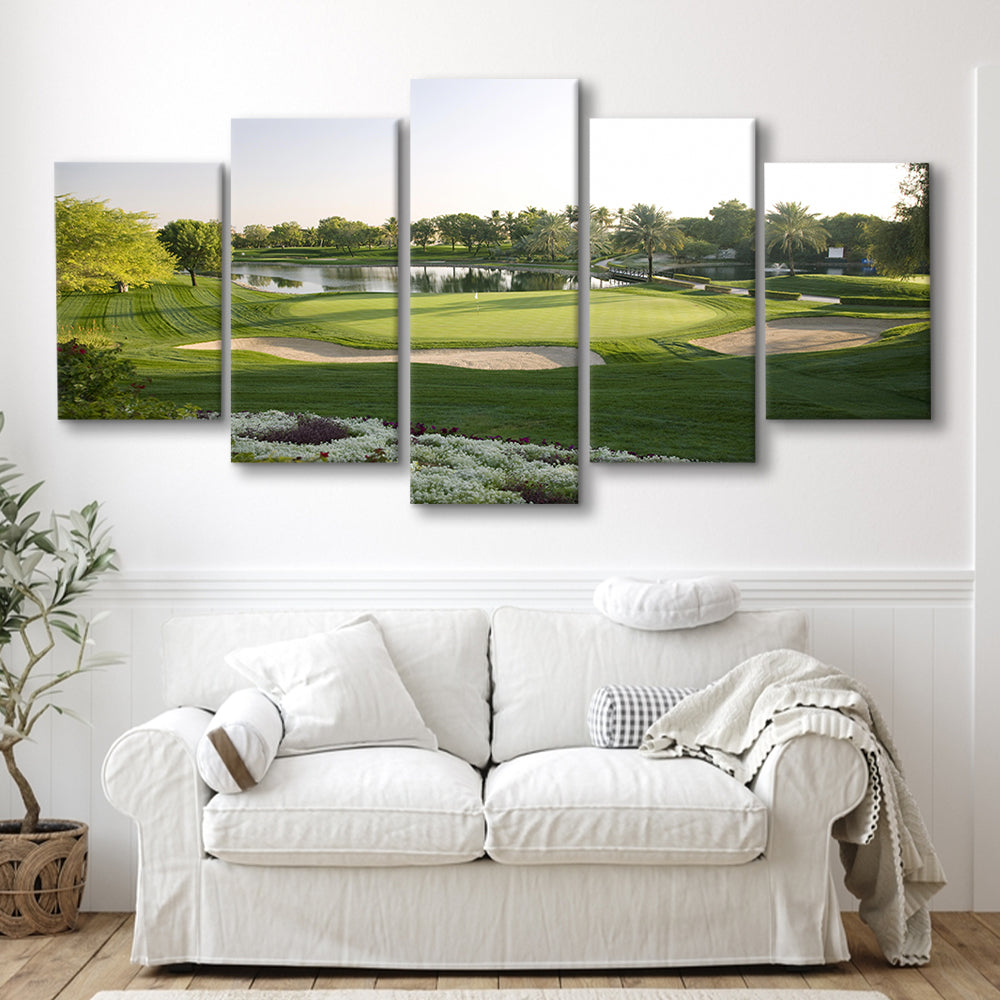 Emirates GC (Majlis) Golf Courses At Dubai UAE, Golf Art Print, 5 Pieces Mixed Canvas Print Wall Art