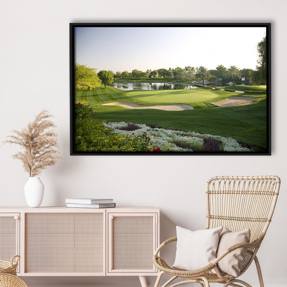 Emirates GC (Majlis) Golf Courses At Dubai UAE, Floating Framed Canvas Print Wall Art