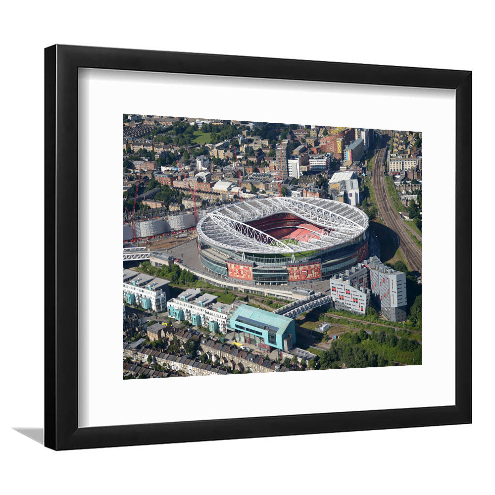 Emirates Stadium Aerial View, Stadium Canvas, Sport Art, Gift for him, White Border Framed Art Print Wall Decor
