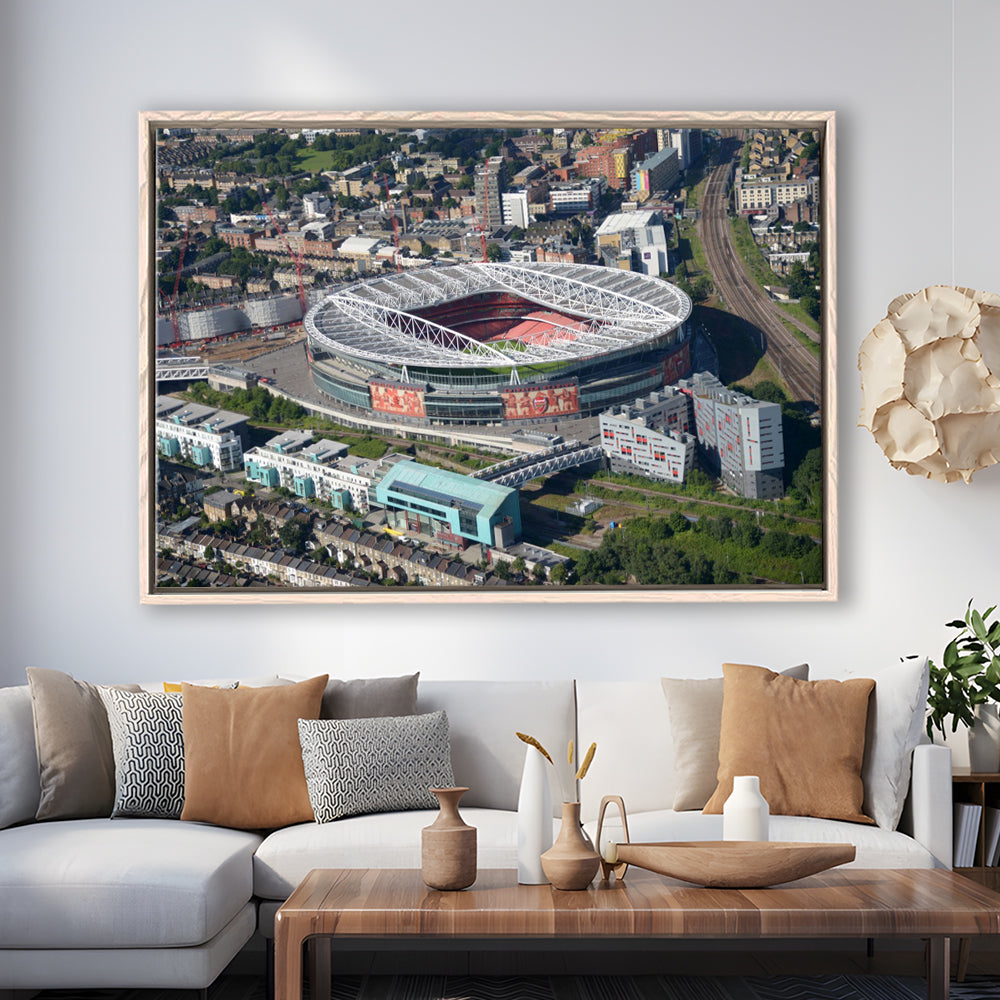 Emirates Stadium Aerial View, Stadium Canvas, Sport Art, Framed Canvas Print Wall Art, Floating Frame