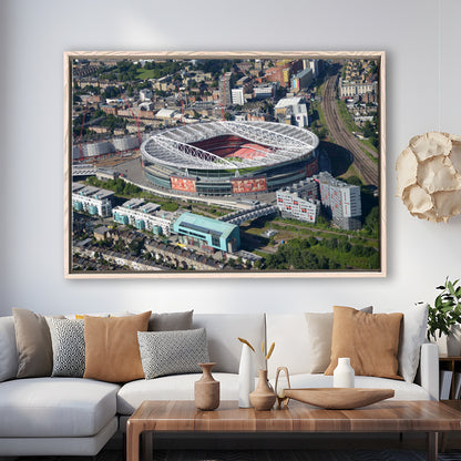 Emirates Stadium Aerial View, Stadium Canvas, Sport Art, Framed Canvas Print Wall Art, Floating Frame