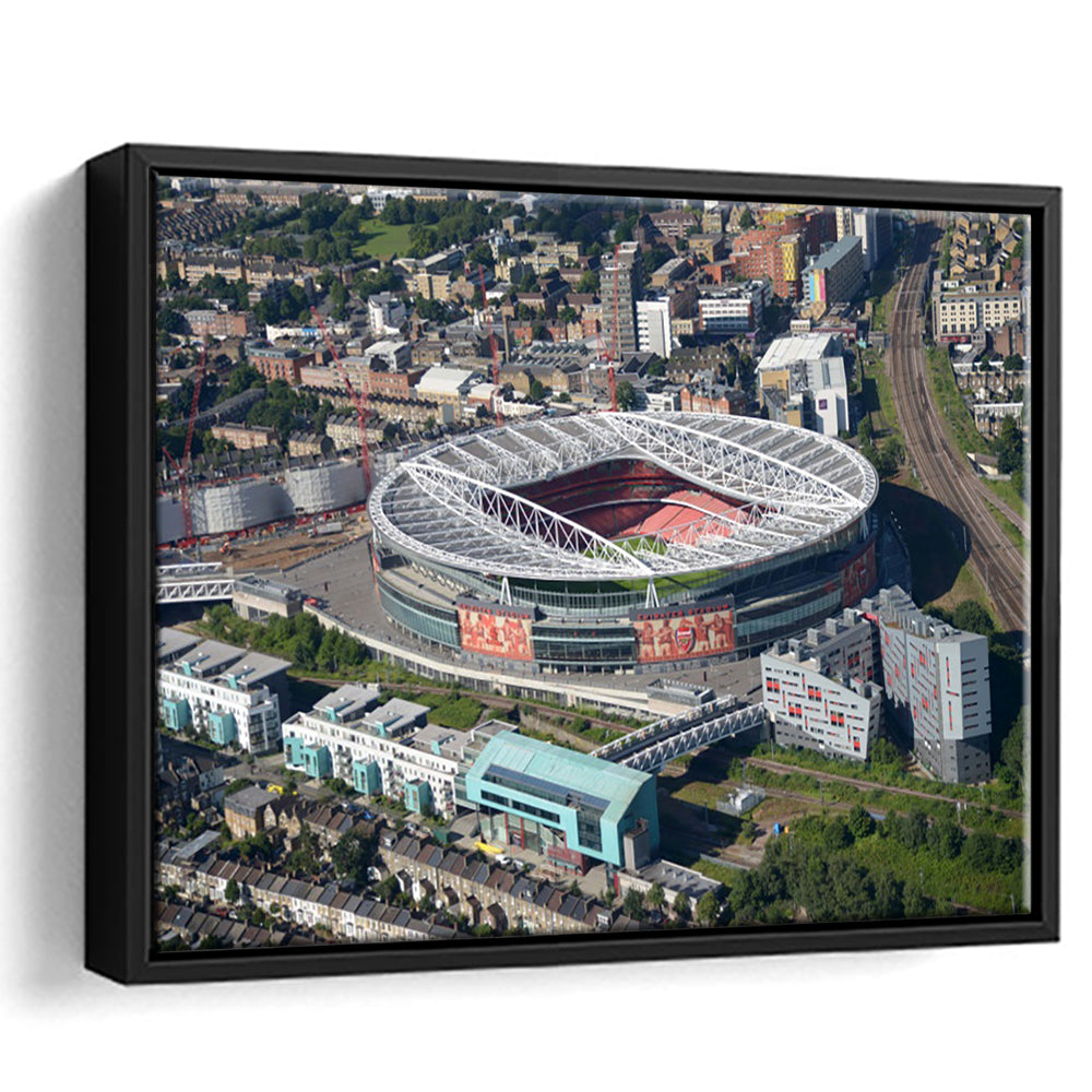 Emirates Stadium Aerial View, Stadium Canvas, Sport Art, Framed Canvas Print Wall Art, Floating Frame