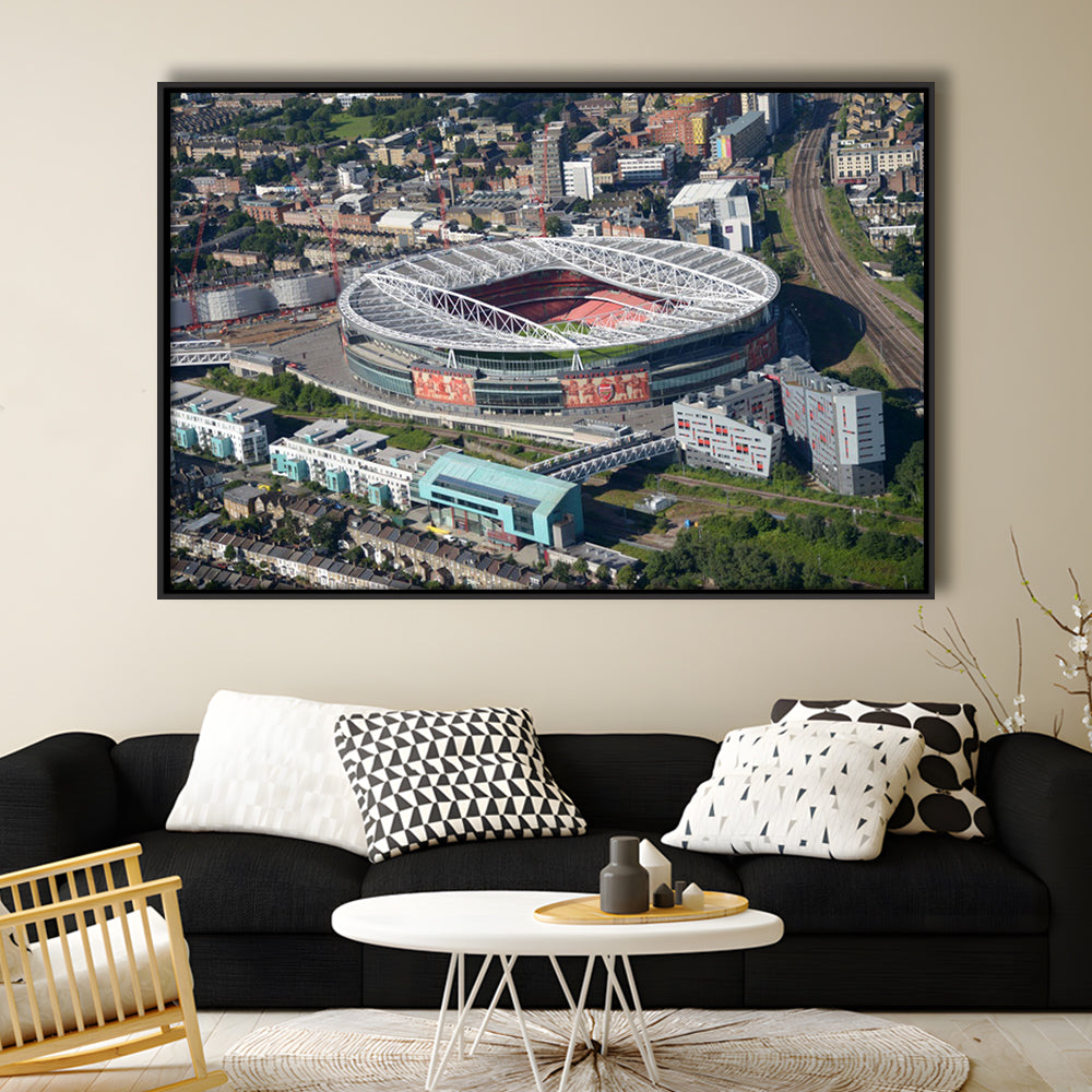 Emirates Stadium Aerial View, Stadium Canvas, Sport Art, Framed Canvas Print Wall Art, Floating Frame