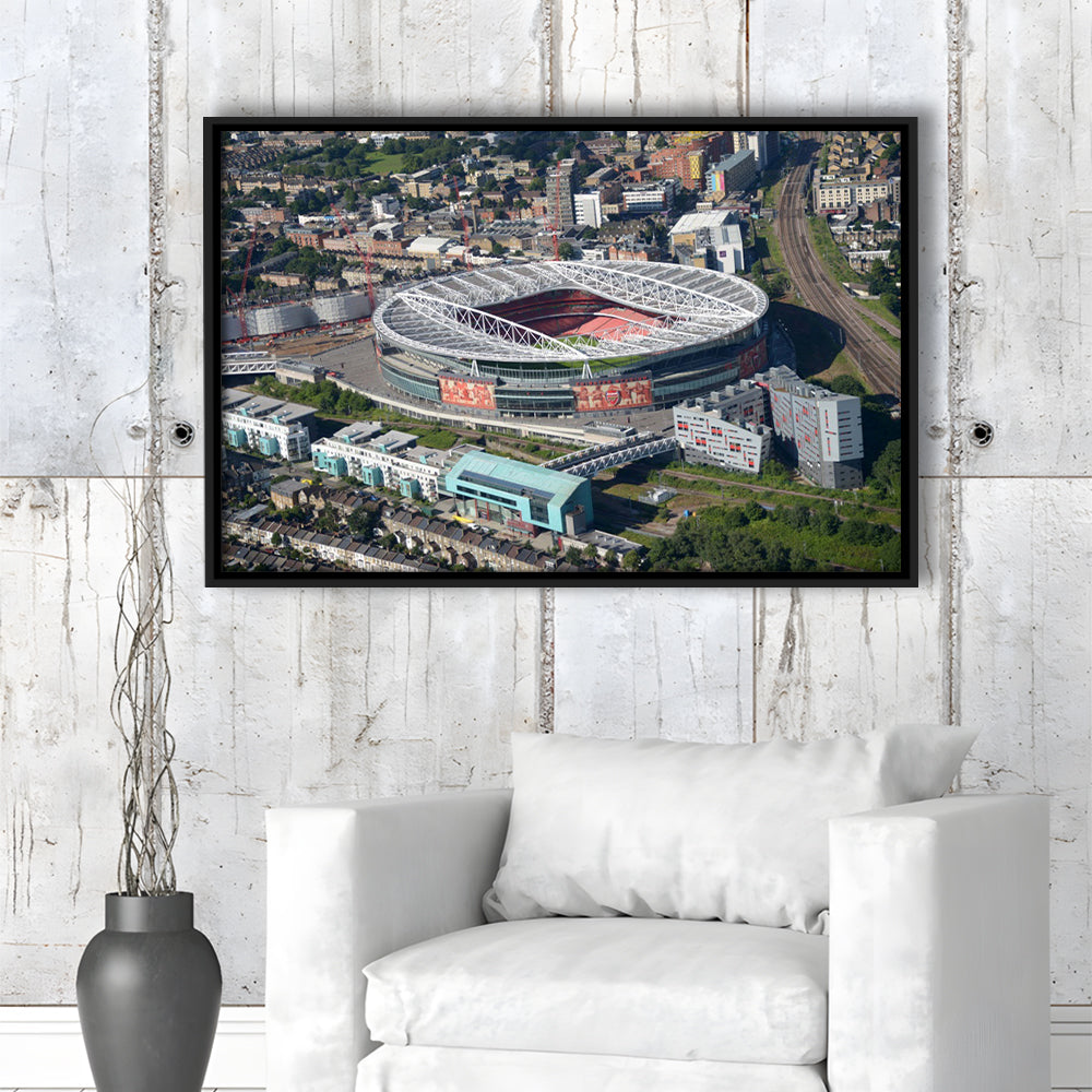 Emirates Stadium Aerial View, Stadium Canvas, Sport Art, Framed Canvas Print Wall Art, Floating Frame