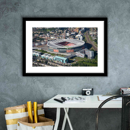 Emirates Stadium Aerial View, Stadium Canvas, Sport Art, Gift for him, White Border Framed Art Print Wall Decor