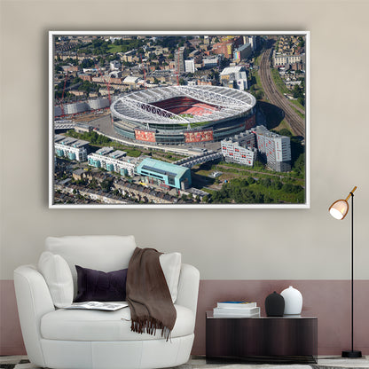 Emirates Stadium Aerial View, Stadium Canvas, Sport Art, Framed Canvas Print Wall Art, Floating Frame