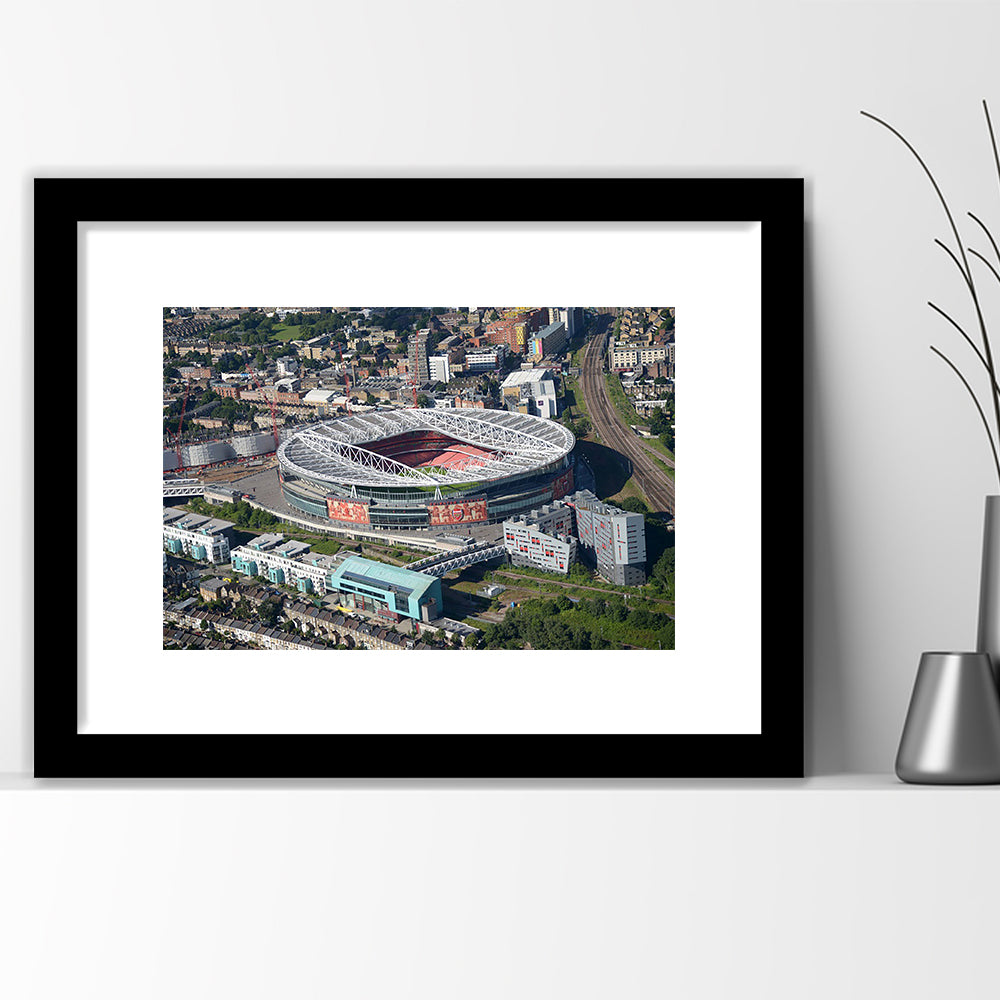 Emirates Stadium Aerial View, Stadium Canvas, Sport Art, Gift for him, White Border Framed Art Print Wall Decor