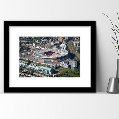 Emirates Stadium Aerial View, Stadium Canvas, Sport Art, Gift for him, White Border Framed Art Print Wall Decor
