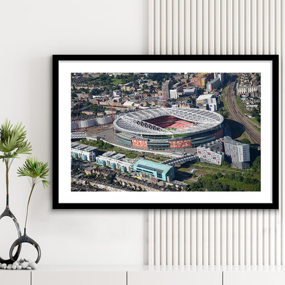 Emirates Stadium Aerial View, Stadium Canvas, Sport Art, Gift for him, White Border Framed Art Print Wall Decor
