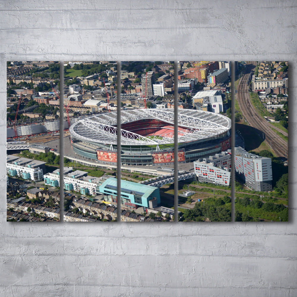 Emirates Stadium Aerial View, Stadium Canvas, Sport Art, 5 Panel B, Extra Large Canvas, Canvas Print Wall Art