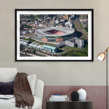 Emirates Stadium Aerial View, Stadium Canvas, Sport Art, Gift for him, White Border Framed Art Print Wall Decor