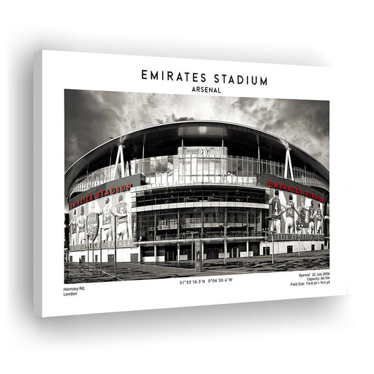 Emirates Stadium Black And White,Home Ground Print,England Football Wall Art, Canvas Print Wall Art, Man Cave Gift