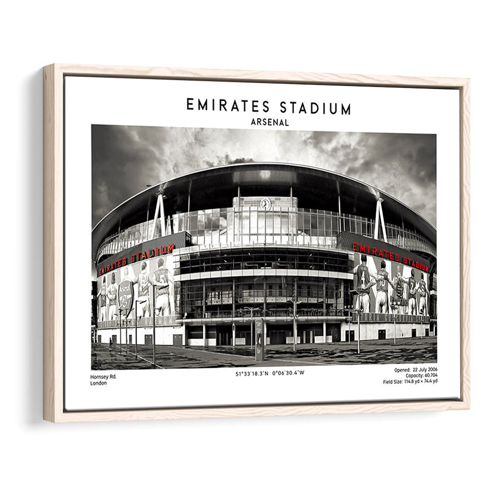 Emirates Stadium Black And White,Home Ground Print,England Football Wall Art, Framed Canvas Print Wall Art