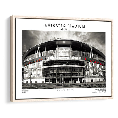 Emirates Stadium Black And White,Home Ground Print,England Football Wall Art, Framed Canvas Print Wall Art