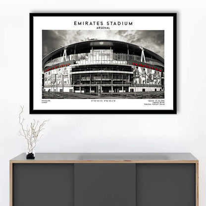 Emirates Stadium Black And White,Home Ground Print,England Football Wall Art, Framed Art Print Wall Decor