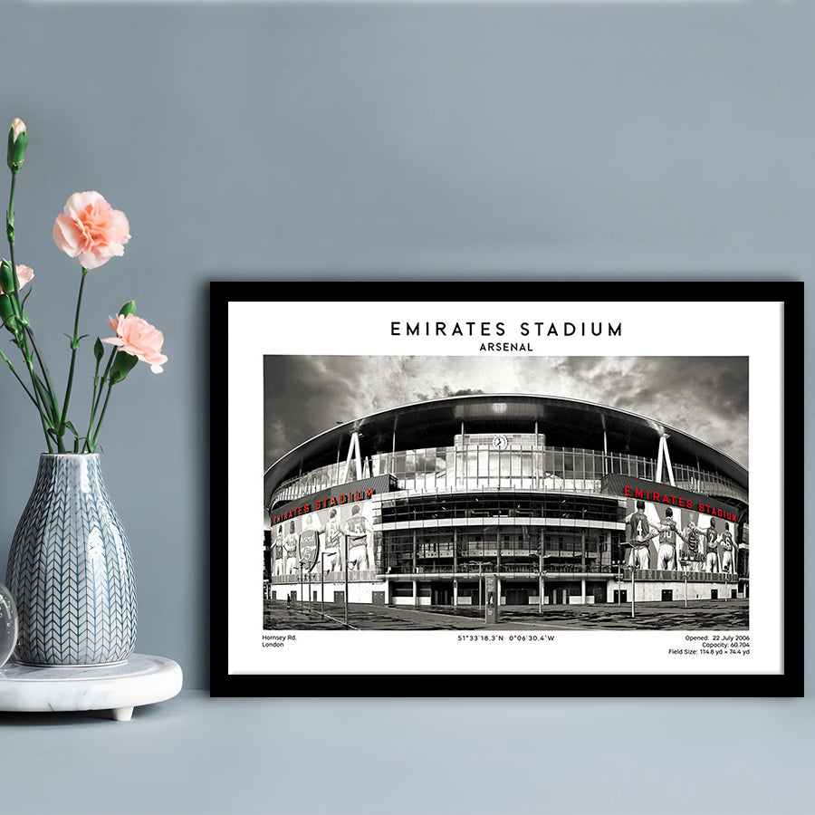Emirates Stadium Black And White,Home Ground Print,England Football Wall Art, Framed Art Print Wall Decor