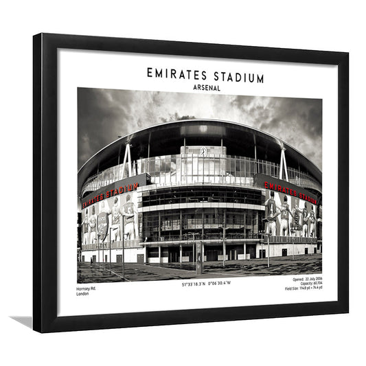 Emirates Stadium Black And White,Home Ground Print,England Football Wall Art, Framed Art Print Wall Decor