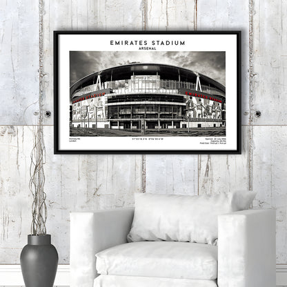 Emirates Stadium Black And White,Home Ground Print,England Football Wall Art, Framed Canvas Print Wall Art