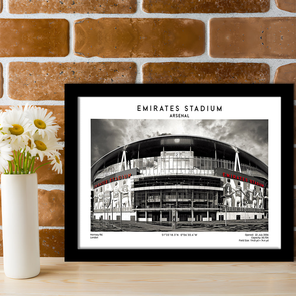 Emirates Stadium Black And White,Home Ground Print,England Football Wall Art, Framed Art Print Wall Decor