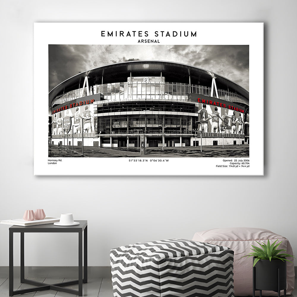 Emirates Stadium Black And White,Home Ground Print,England Football Wall Art, Canvas Print Wall Art, Man Cave Gift