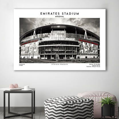 Emirates Stadium Black And White,Home Ground Print,England Football Wall Art, Canvas Print Wall Art, Man Cave Gift