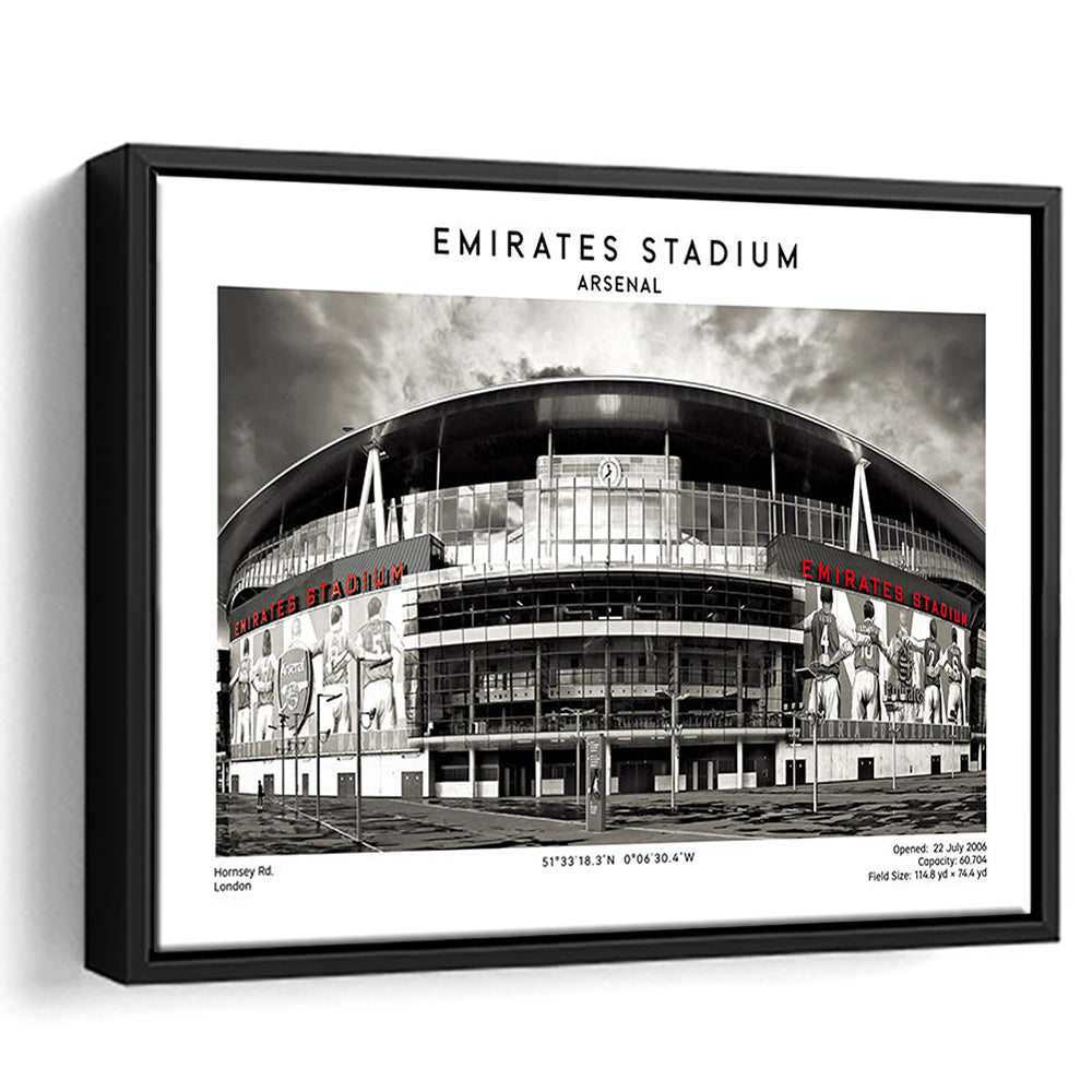 Emirates Stadium Black And White,Home Ground Print,England Football Wall Art, Framed Canvas Print Wall Art