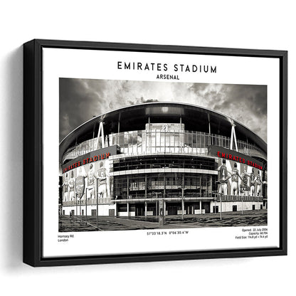 Emirates Stadium Black And White,Home Ground Print,England Football Wall Art, Framed Canvas Print Wall Art