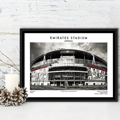 Emirates Stadium Black And White,Home Ground Print,England Football Wall Art, Framed Canvas Print Wall Art