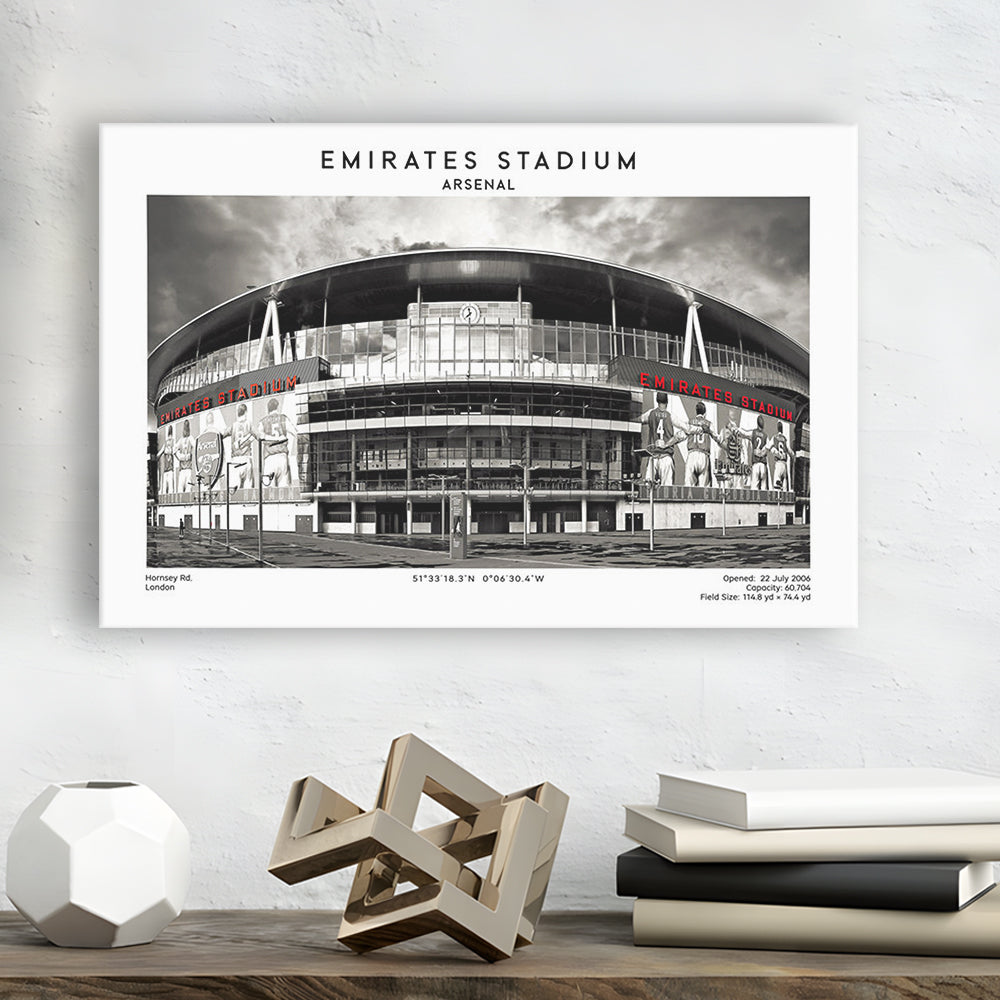 Emirates Stadium Black And White,Home Ground Print,England Football Wall Art, Canvas Print Wall Art, Man Cave Gift