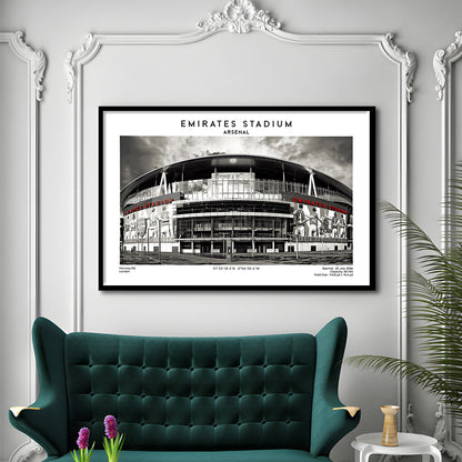 Emirates Stadium Black And White,Home Ground Print,England Football Wall Art, Framed Art Print Wall Decor