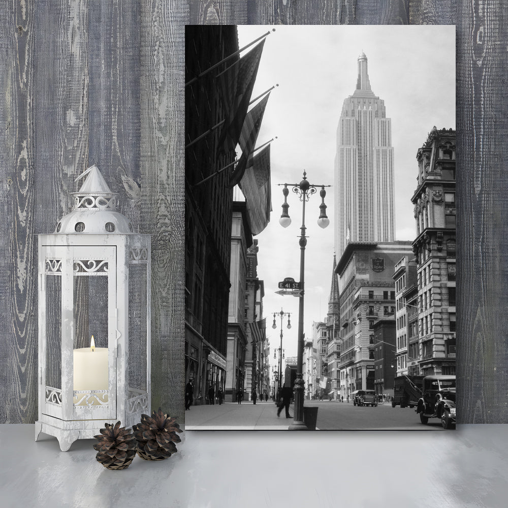 Empire State Building Black and White Art New York Street Scene, Canvas Print Wall Art