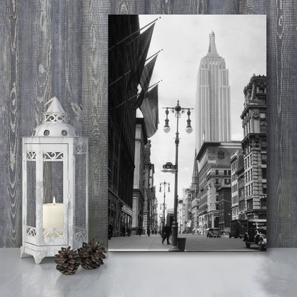 Empire State Building Black and White Art New York Street Scene, Canvas Print Wall Art