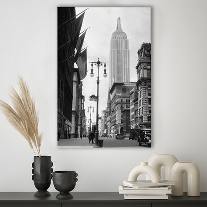 Empire State Building Black and White Art New York Street Scene, Canvas Print Wall Art