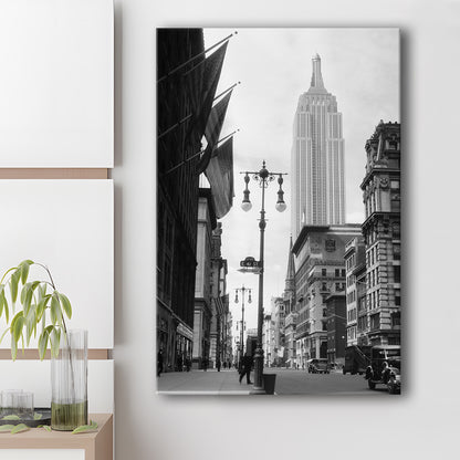 Empire State Building Black and White Art New York Street Scene, Canvas Print Wall Art