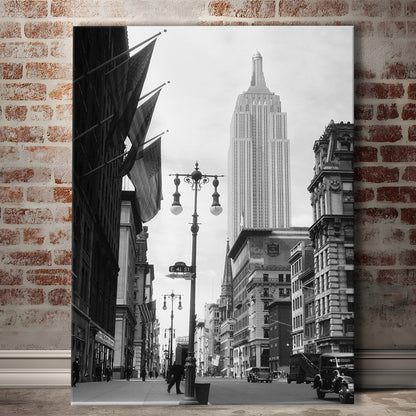 Empire State Building Black and White Art New York Street Scene, Canvas Print Wall Art
