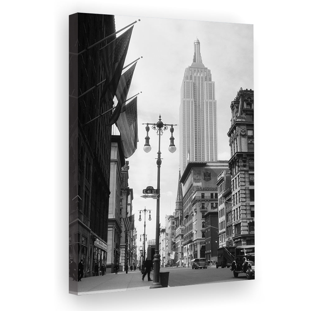Empire State Building Black and White Art New York Street Scene, Canvas Print Wall Art