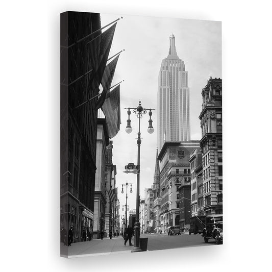 Empire State Building Black and White Art New York Street Scene, Canvas Print Wall Art