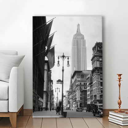 Empire State Building Black and White Art New York Street Scene, Canvas Print Wall Art