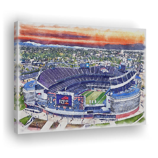 Empower Field, Broncos Painting Stadium Watercolor, Sport Art, Gifts for him, Canvas Print Wall Art