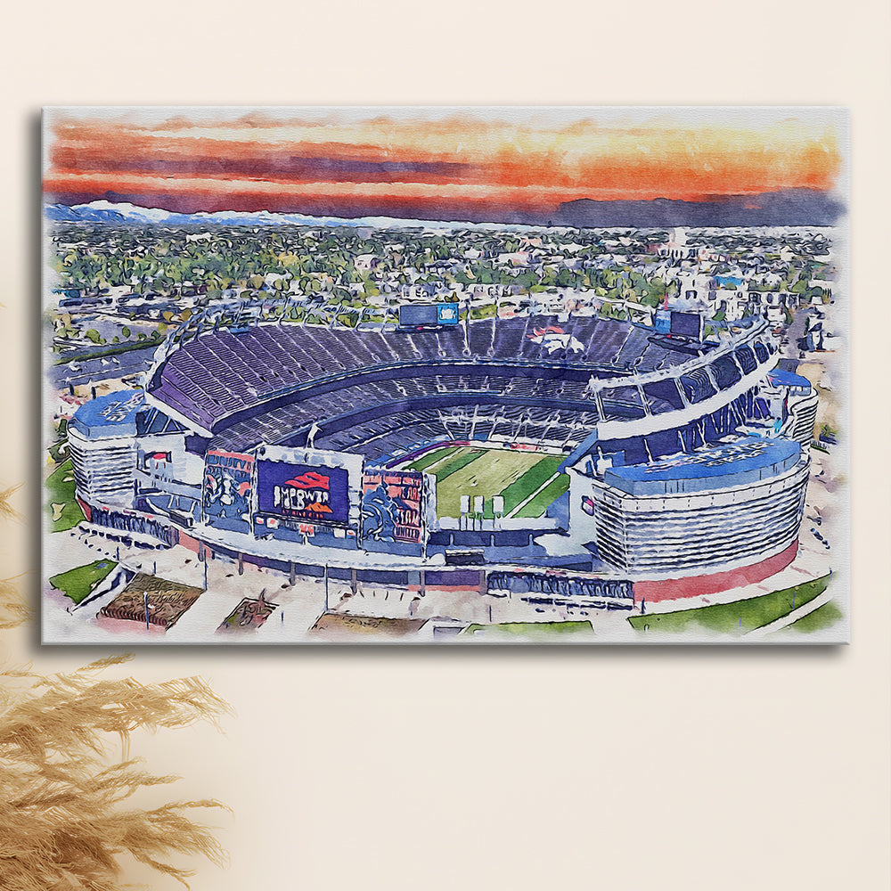 Empower Field, Broncos Painting Stadium Watercolor, Sport Art, Gifts for him, Canvas Print Wall Art