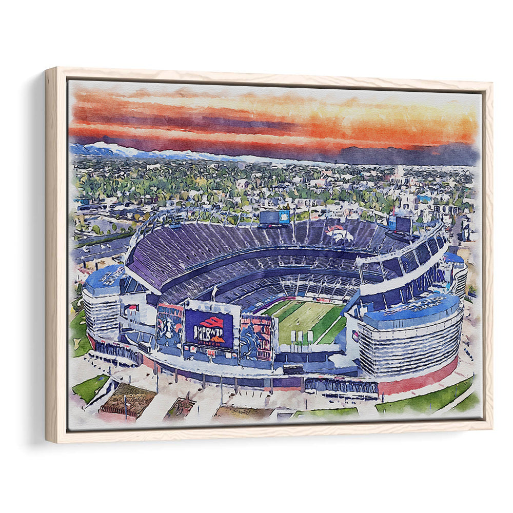 Empower Field, Broncos Painting Stadium Watercolor, Sport Gift Art, Framed Canvas Print Wall Art