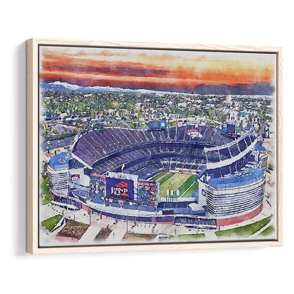 Empower Field, Broncos Painting Stadium Watercolor, Sport Gift Art, Framed Canvas Print Wall Art