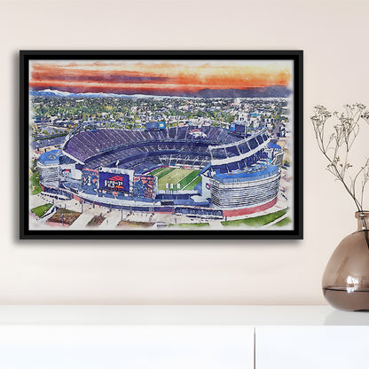 Empower Field, Broncos Painting Stadium Watercolor, Sport Gift Art, Framed Canvas Print Wall Art