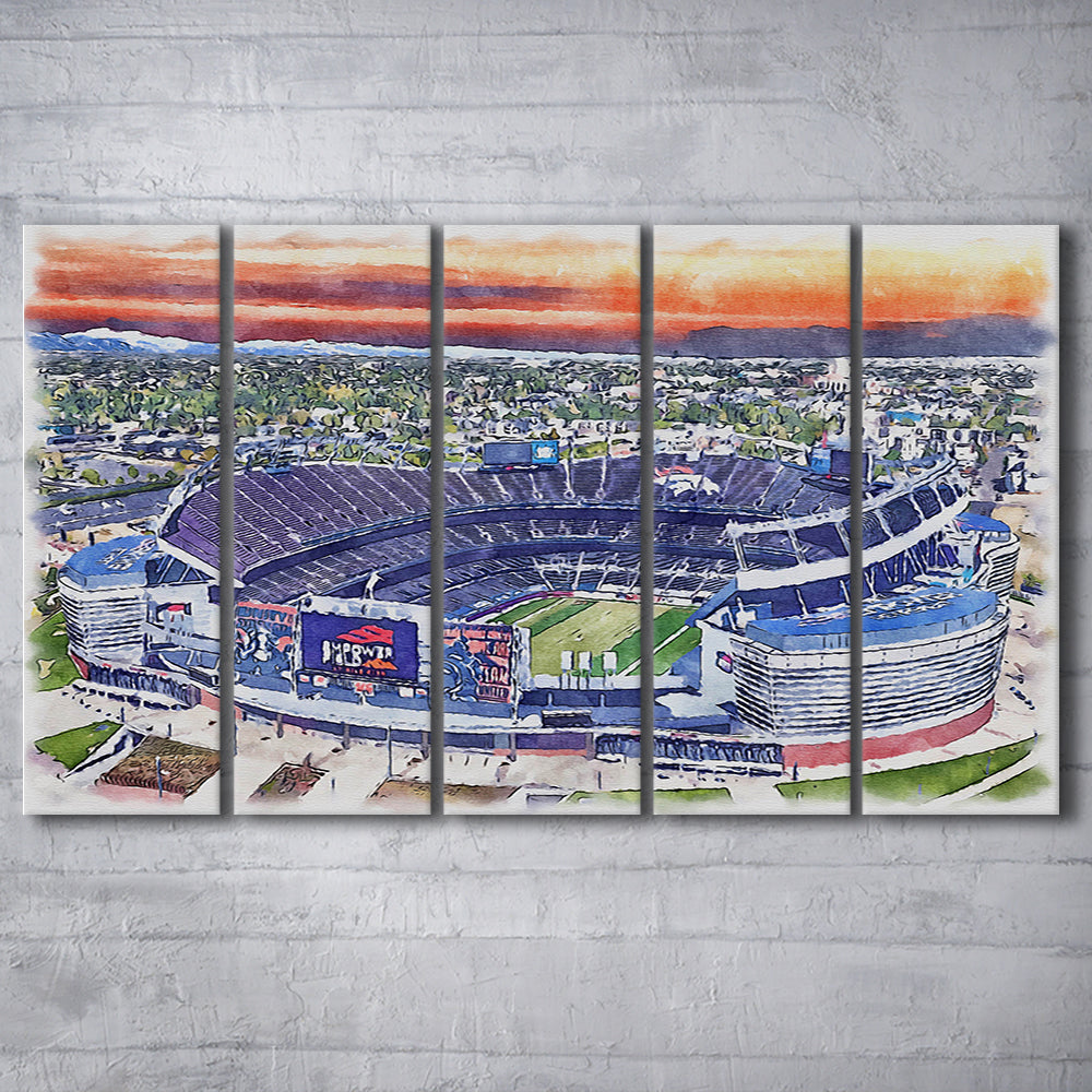 Empower Field, Broncos Painting Stadium Watercolor, Sport Art, Extra Large Canvas Print Wall Art