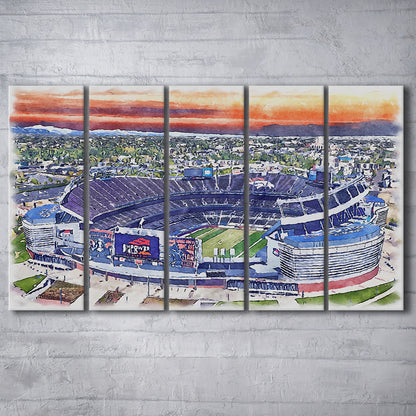 Empower Field, Broncos Painting Stadium Watercolor, Sport Art, Extra Large Canvas Print Wall Art