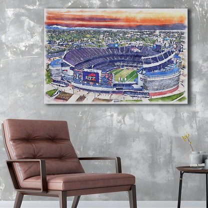 Empower Field, Broncos Painting Stadium Watercolor, Sport Art, Gifts for him, Canvas Print Wall Art
