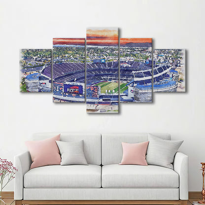 Empower Field, Broncos Painting Stadium Watercolor, Sport Art, Mixed 5 Panel, Canvas Print Wall Art