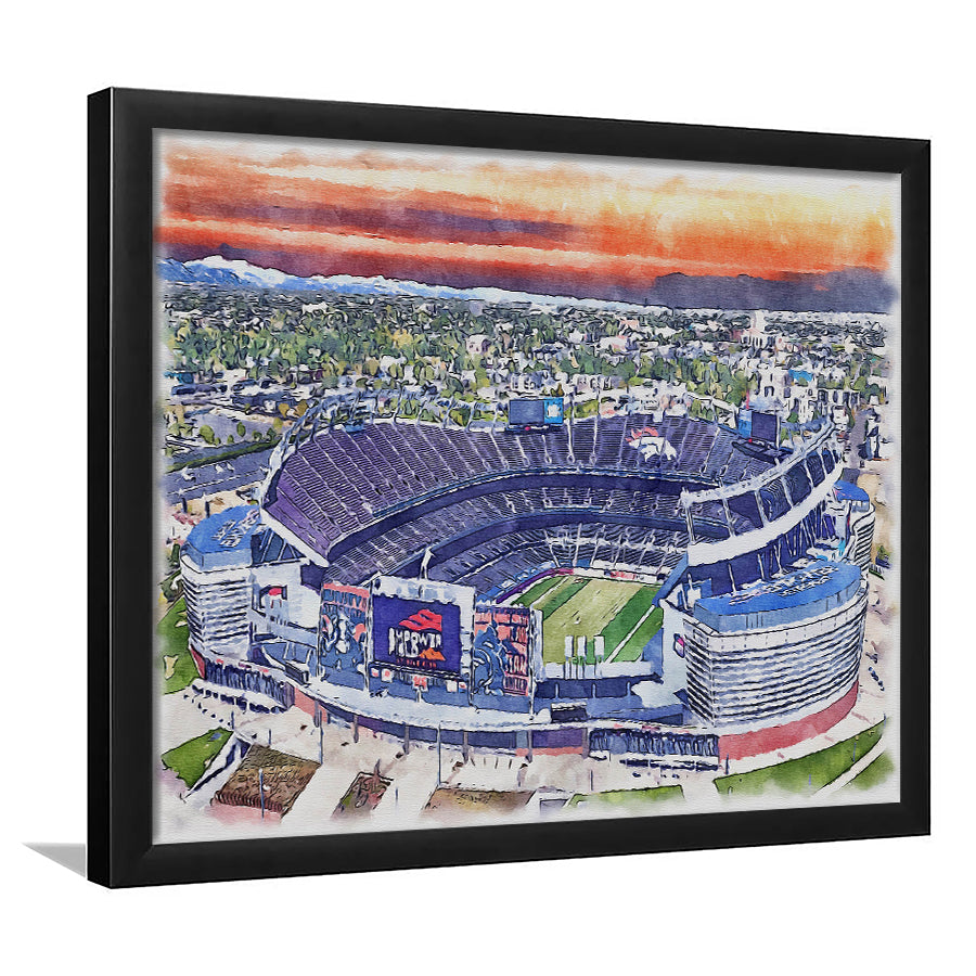 Empower Field, Broncos Painting Stadium Watercolor, Sport Gift Art, Framed Art Print Wall Decor